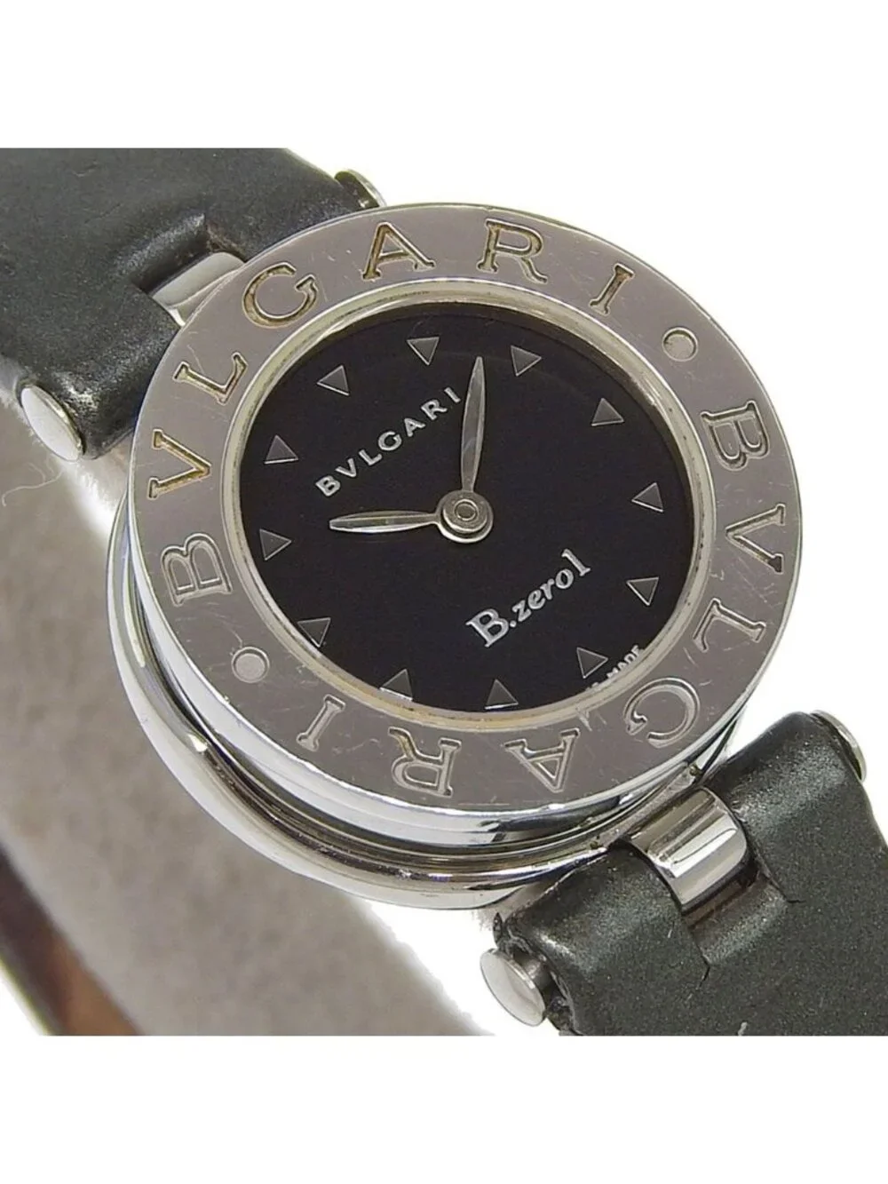 Bvlgari Stainless Steel Leather Quartz Analog Display Black Dial Watch